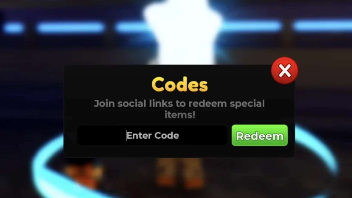 Re://Adventures in-game Codes popup with Enter Code field and green Redeem button beside the glowing lobby ring