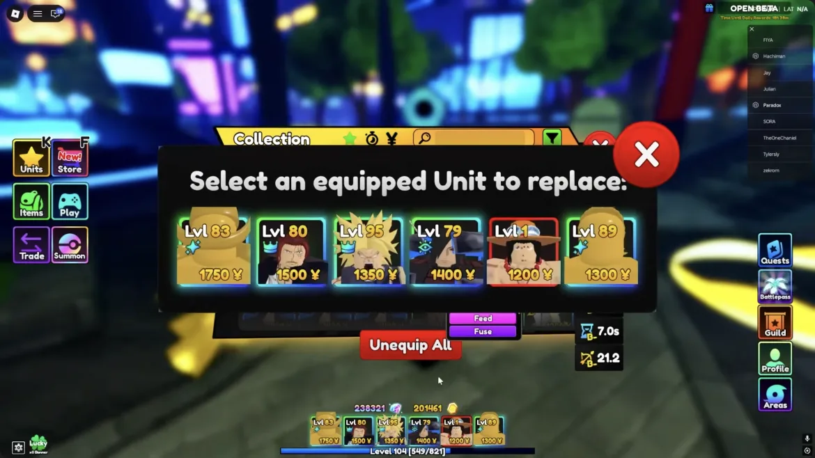 Re://Adventures equipped squad selection showing six actual in-game unit portraits